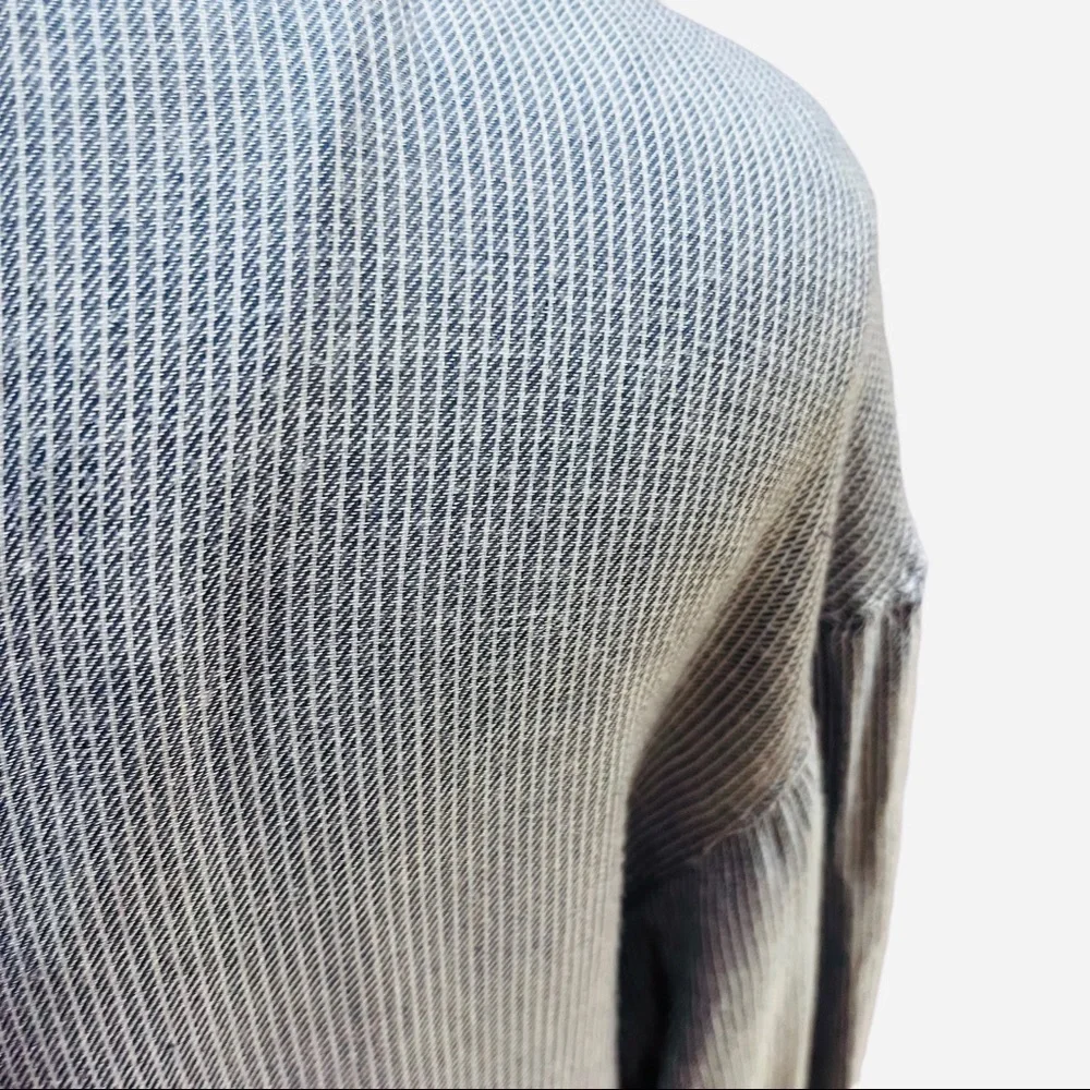 William Rast Blue Chambray Ticking Striped Pullover Top 3/4 Sleeves Sz M - Picture 7 of 11